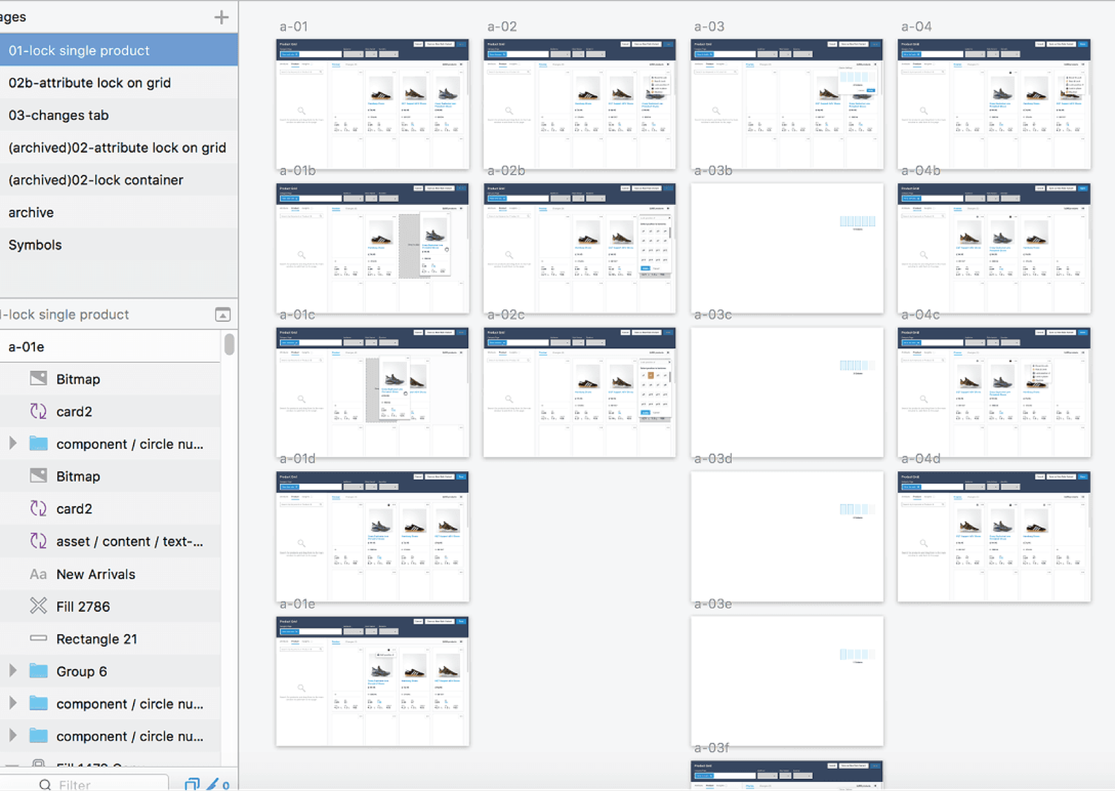 Lock-on-grid variants explored in Figma.
