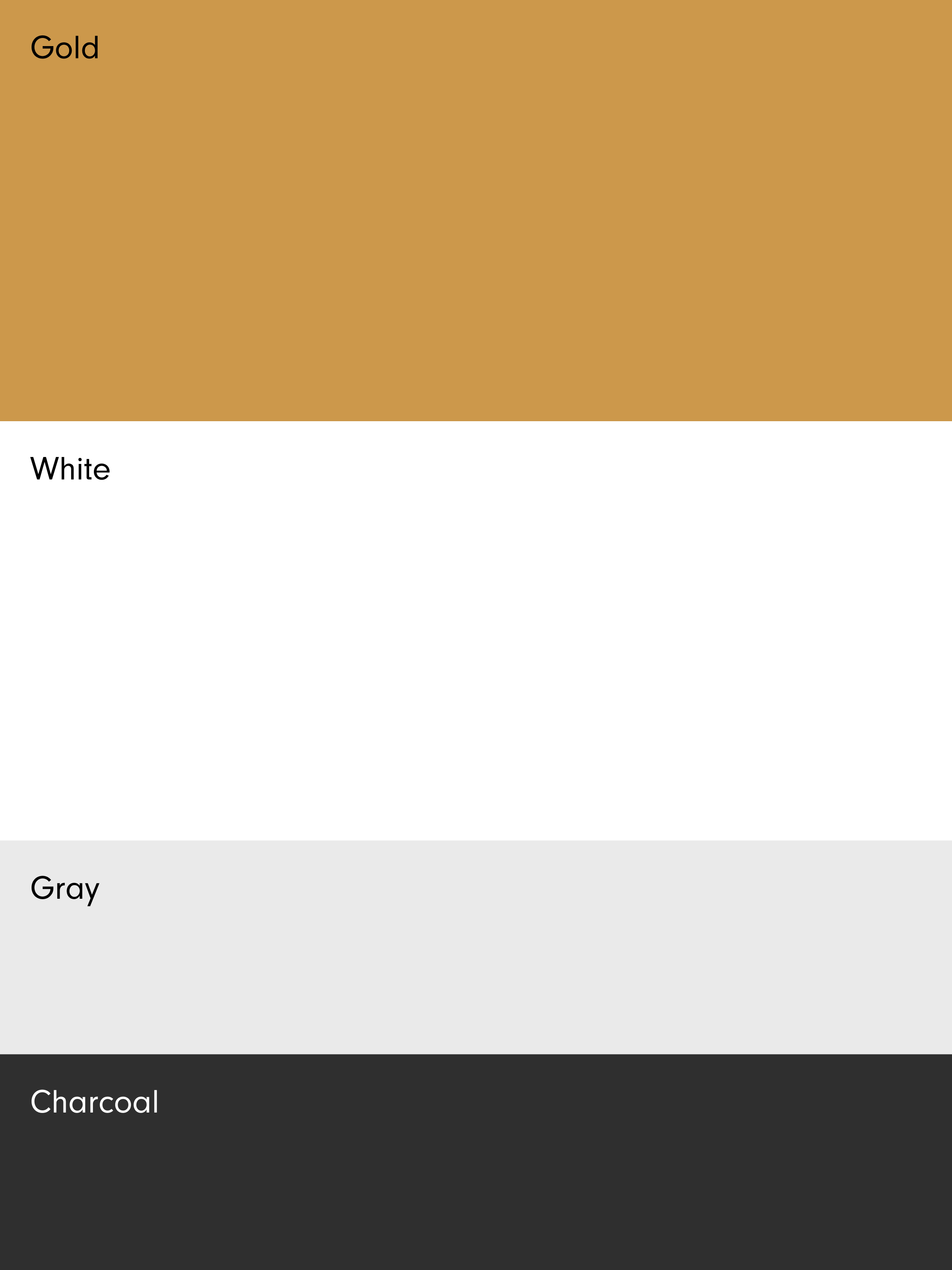 The palette — gold, white, grey, charcoal