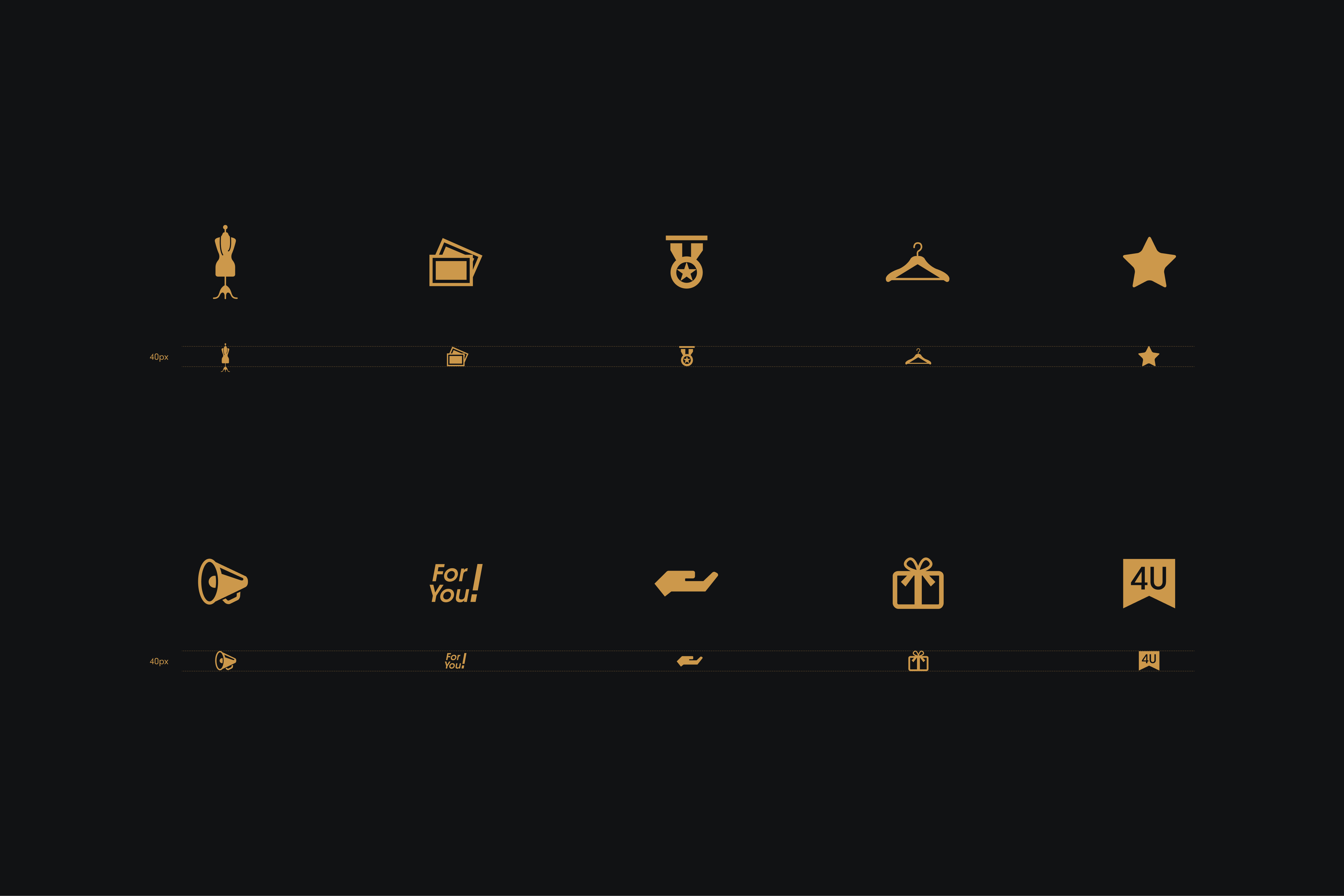 A custom icon set drawn for the brand — and tuned to stay legible down to 40px.
